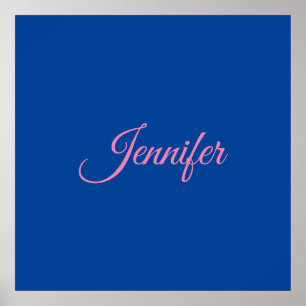 Poster Calligraphie Élégant Rose Bleu Nom Personnalisé