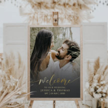 Calligraphie Élégante Photo Mariage Noir & Or