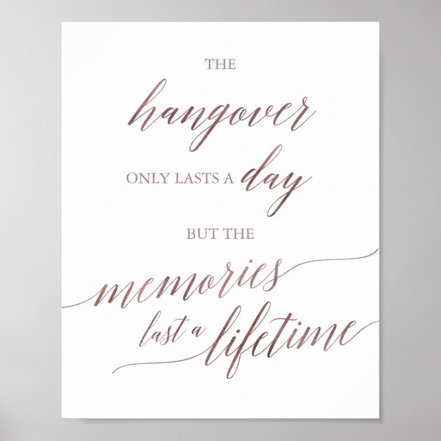 Poster Calligraphie élégante Rose Gold Hangover & Souveni (Devant)
