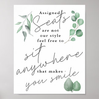 Poster Calligraphie Green Sit Anywhere Mariage Sign