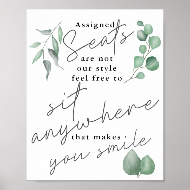 Poster Calligraphie Green Sit Anywhere Mariage Sign (Devant)