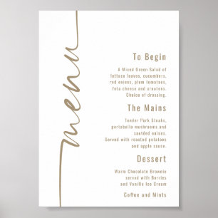 Poster Calligraphie Mariage Champagne Gold Menu