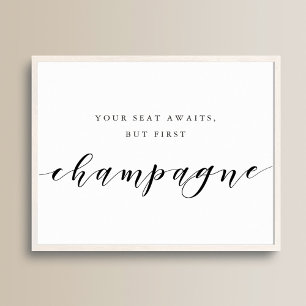 Poster Calligraphie moderne Mais d'abord Champagne Mariag