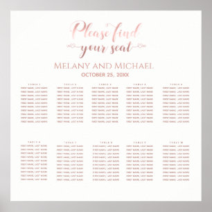 Poster Calligraphie or rose simple coeur mariage