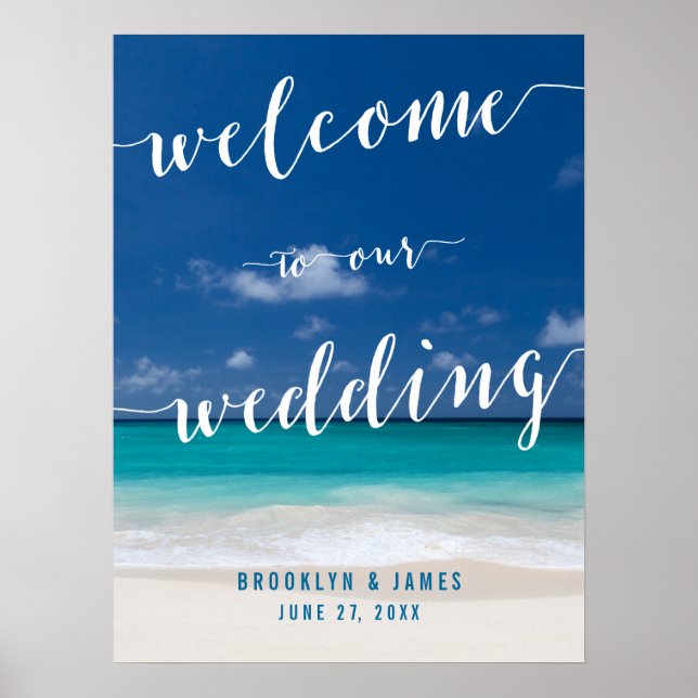 Poster Calligraphie Plage Mariage Réception Signal 18x24 (Devant)