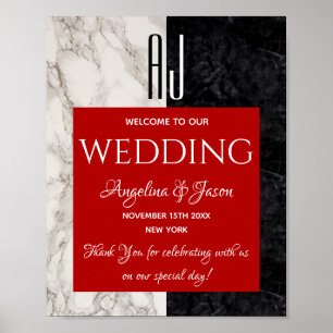 Poster Calligraphie Rouge Bienvenue Mariage