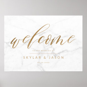 Poster Calligraphie Script Marbre & or Welcome Mariage