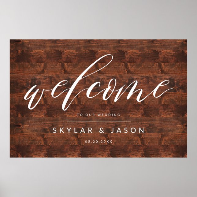 Poster Calligraphie Script Rustic Wood Welcome Mariage (Devant)