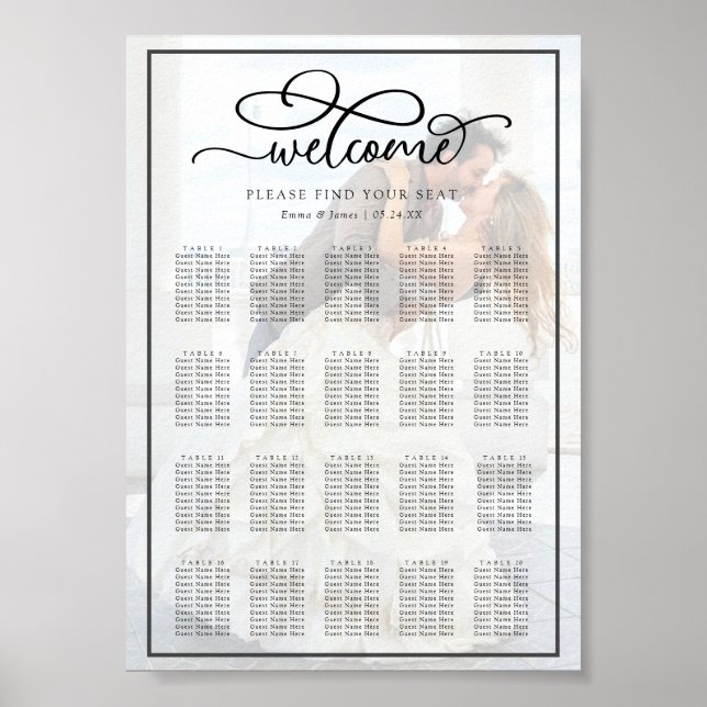 Poster Calligraphie superposition Mariage photo carte de  (Devant)