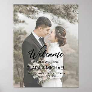 Poster Calligraphie tendance Faded Photo Mariage de bienv