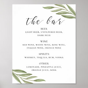 Poster Calligraphie verdoyante mariage boissons bar