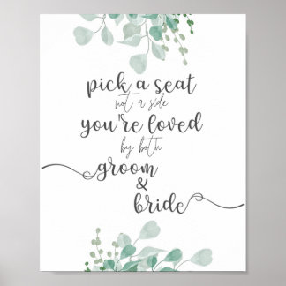 Poster Calligraphie Vert Choisir un siège Mariage Signal
