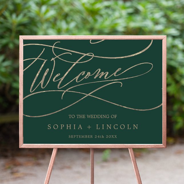 Poster Calligraphie verte romantique Mariage de bienvenue (Créateur téléchargé)
