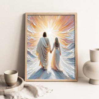 Poster Calling Faith, Christian Art, Jesus Walking with