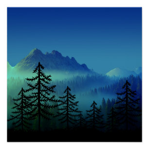 POSTER CALME FORÊT DE MINUIT DE MONTAGNE