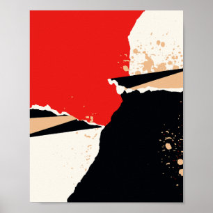 Poster Calques de papier déchiré en rouge, noir, blanc et