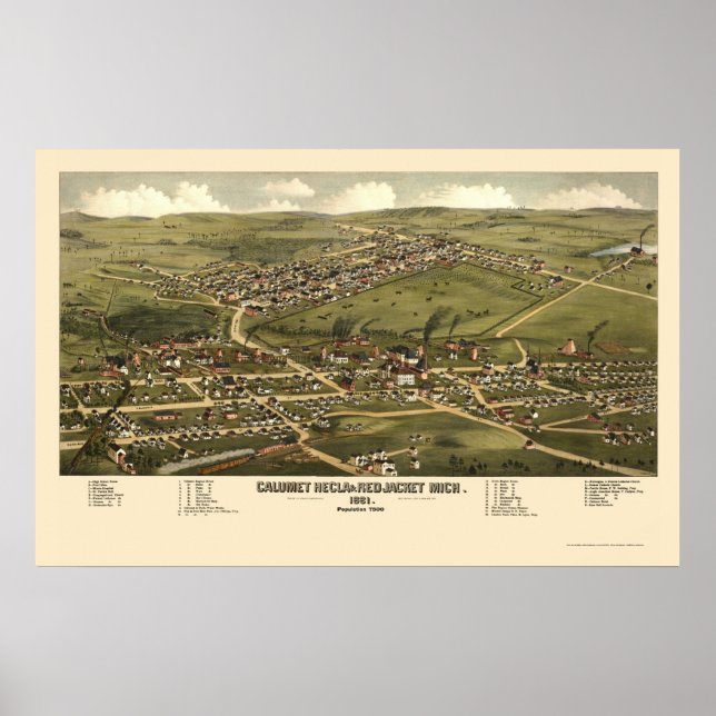 Poster Calumet et Red Jacket, MI Carte panoramique - 1881 (Devant)