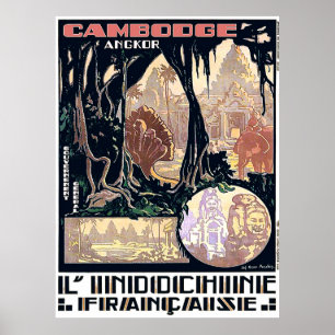 Poster Cambodge, Angkor, L'Indochine,Voyage Asiatique Vin