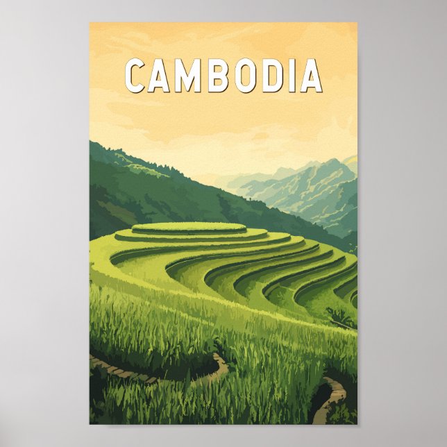 Poster Cambodge Illustration Voyage Art Vintage (Devant)