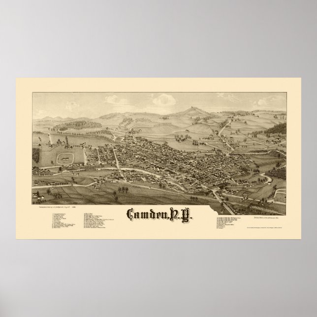 Poster Camden, NY Carte panoramique - 1885 (Devant)
