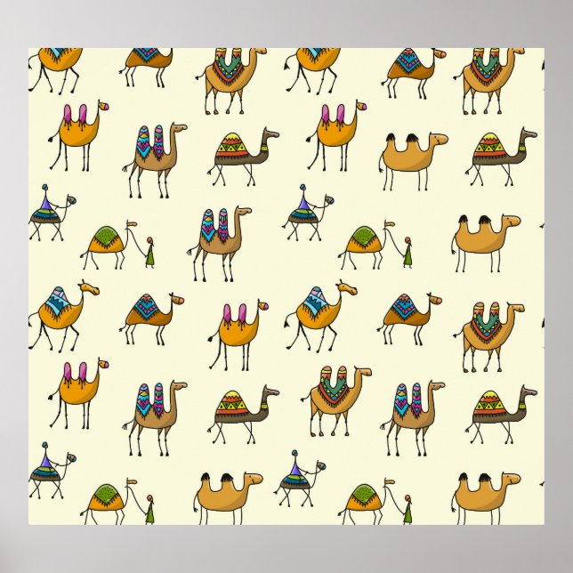 Poster Camels Caravan Motif décoratif sans couture (Devant)