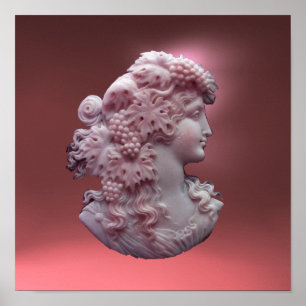 POSTER CAMEO ANTIQUE, DAME AVEC RAISINS ET VIGNES