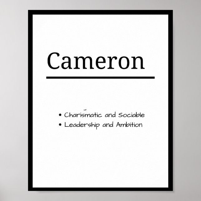 Poster Cameron, Petit Nom Personnalisé Définition (Devant)