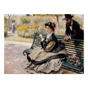 Poster Camille Monet sur un banc de jardin