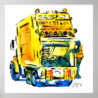 Camion à ordures jaune / Artiste Larry Lerew
