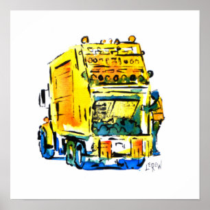 Poster Camion à ordures jaune / Artiste Larry Lerew
