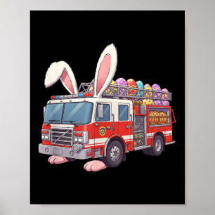 Poster Camion Bunny Pâques Jour de Pâques Pompiers Garçon