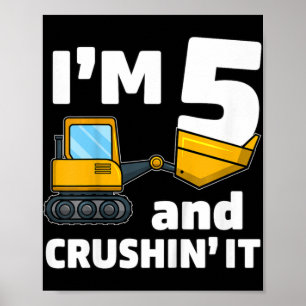 Poster Camion de construction pour enfants 5e anniversair