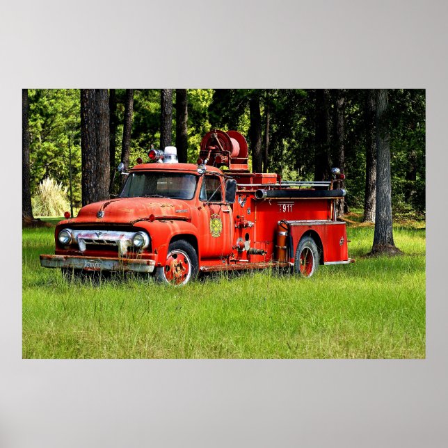 Poster Camion de pompiers antique (Devant)