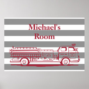 Poster Camion de pompiers rouge et gris personnalisé