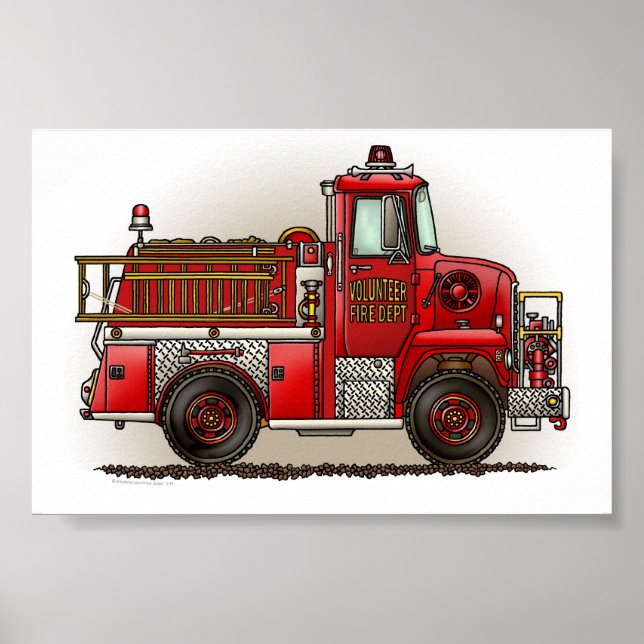 Poster Camion de pompiers volontaires (Devant)