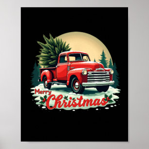 Poster Camion de ramassage rouge Joyeux Arbre de Noël Vac