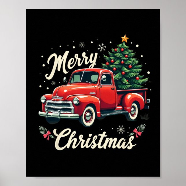 Poster Camion de ramassage rouge Joyeux Arbre de Noël Vac (Devant)