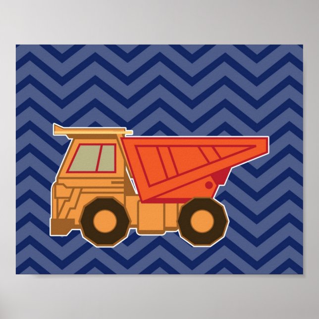 Poster Camion de vidage sur chevron zigzag - bleu (Devant)