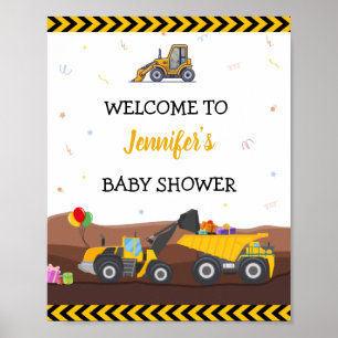 Poster Camion Digger Sous Bébé Anniversaire Bienvenue