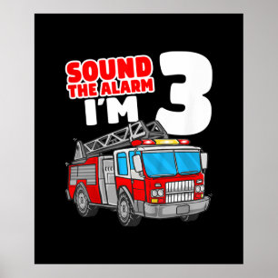 Poster Camion d'incendie 3 ans pompier 3e anniversaire