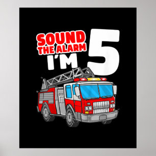 Poster Camion d'incendie 5 ans pompier 5e anniversaire