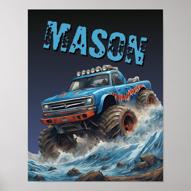 Poster Camion Monster de requin bleu Nom personnalisé Pos (Devant)
