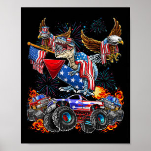 Poster Camion Monstre Aigle Dinosaure 4 Juillet Amérique 