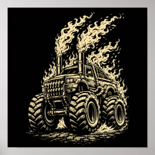 Poster Camion Monstre Apocalyptique en Flammes