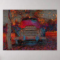 Camion Retro Vintage Rouge Orange Russe Automne