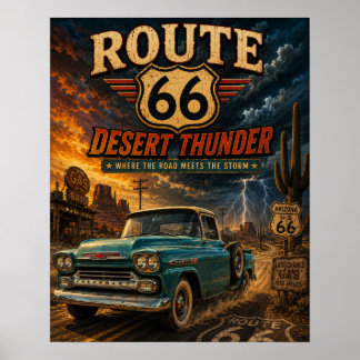 Poster Camion Rétro Vintage Route 66 Desert Thunder 