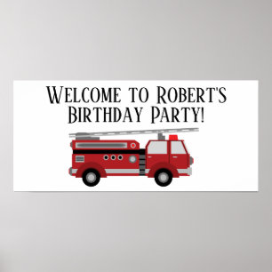 Poster Camion rouge Bannière de fête d'anniversaire blanc
