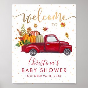 Poster Camion rouge Citrouille d'automne Baby shower d'au