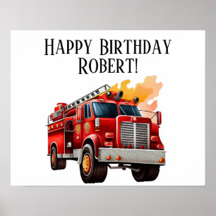 Poster Camion rouge Enfant Joyeux Anniversaire Nom