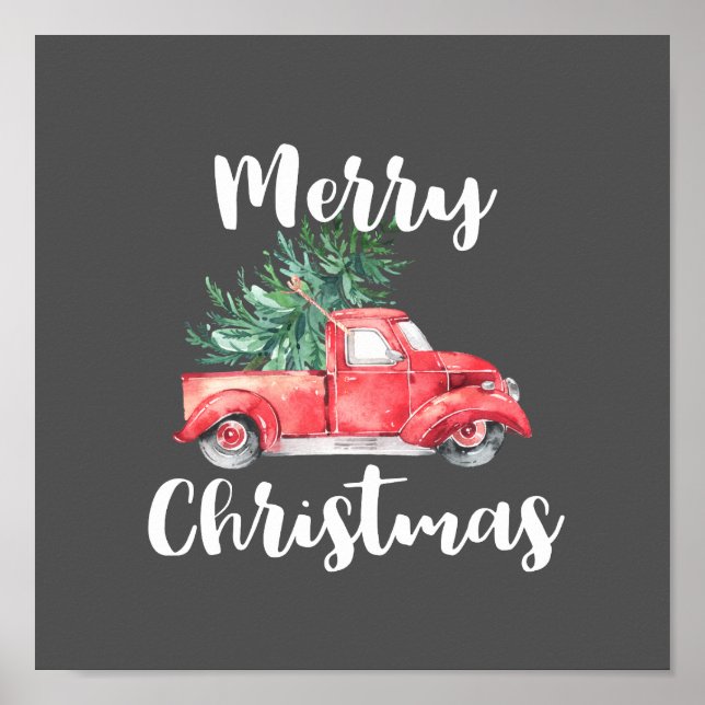 Poster Camion rouge et arbre | Gray Joyeux Noël (Devant)